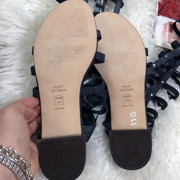 Stuart Weitzman Denim Gladiator Sandals Flat Cage   Zip Made in Spain - Picture 5 of 8